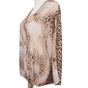 CHICO'S 1 Cute Travel Print Split Sleeves Blouse Top M/8 Animals Maps‎ Safari